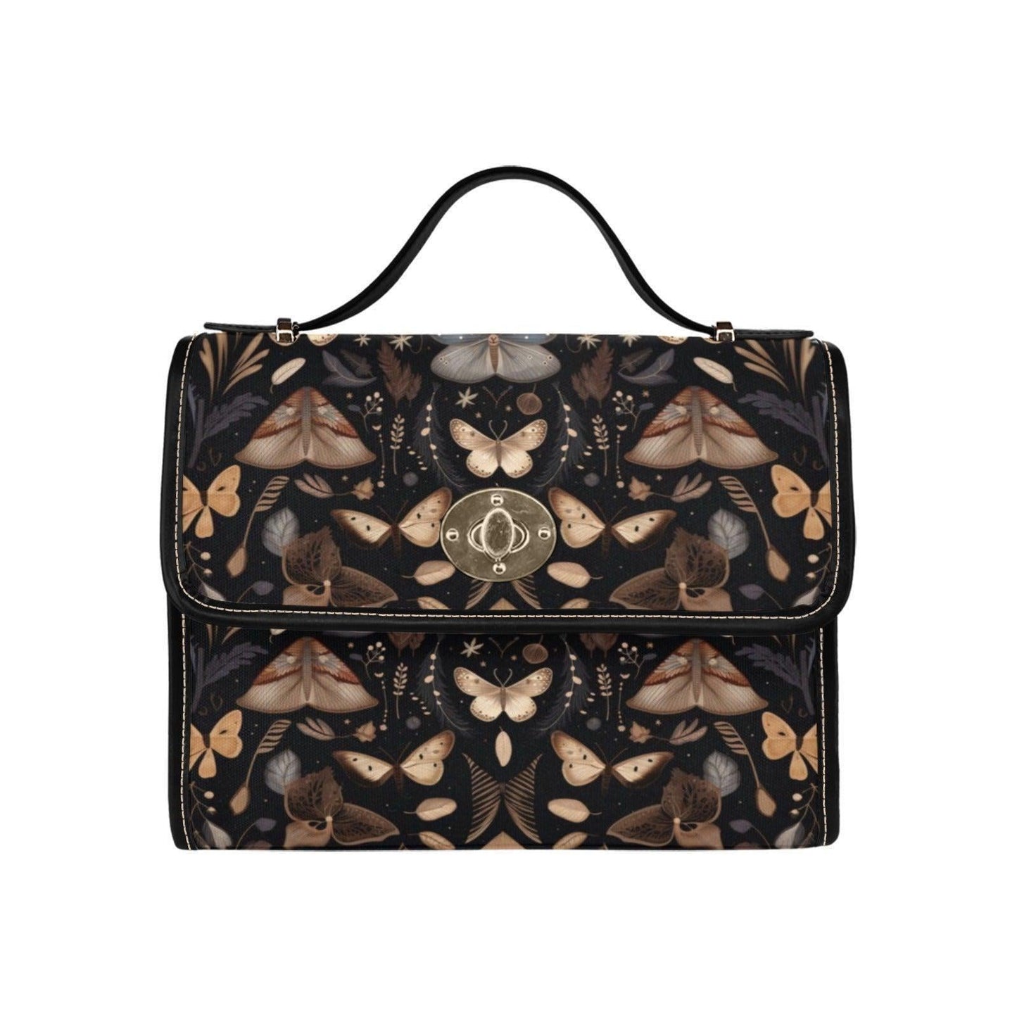 Moth Print Top Handle Bag, Dark Academia Satchel Purse, Celestial Nature Handbag