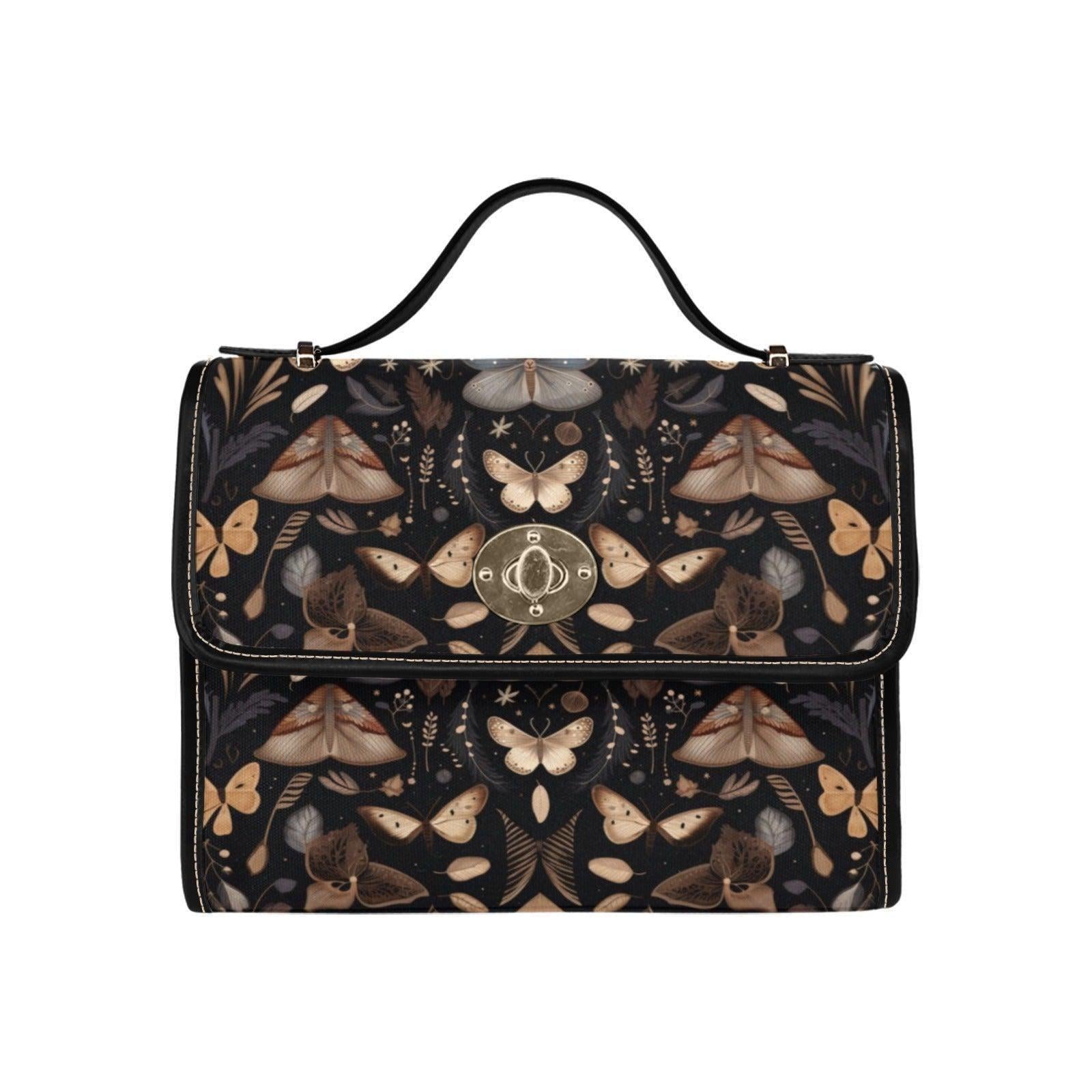 Moth Print Top Handle Bag, Dark Academia Satchel Purse, Celestial Nature Handbag