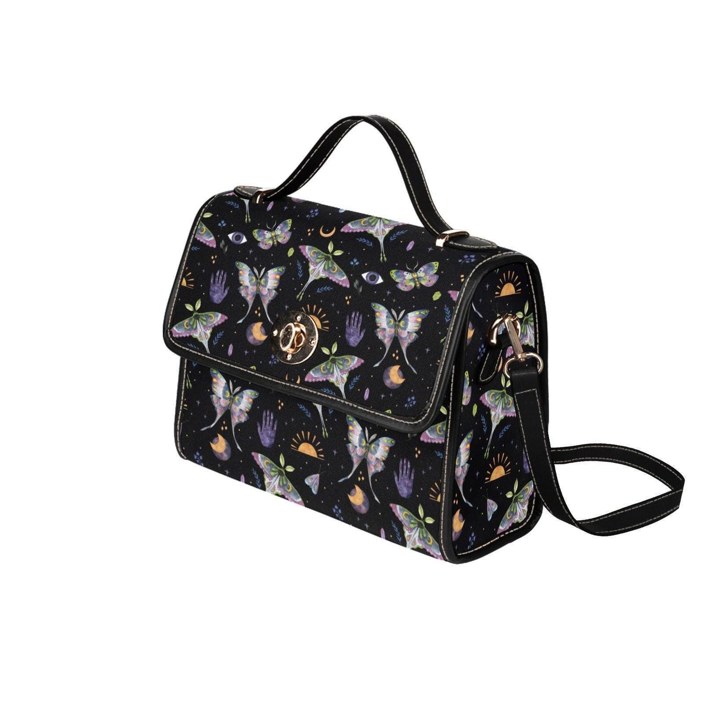 Celestial Moth Handbag, Witchy Top Handle Purse, Butterfly Moon Dark Academia Bag