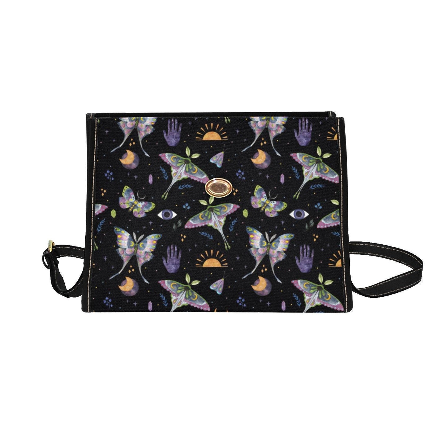 Celestial Moth Handbag, Witchy Top Handle Purse, Butterfly Moon Dark Academia Bag