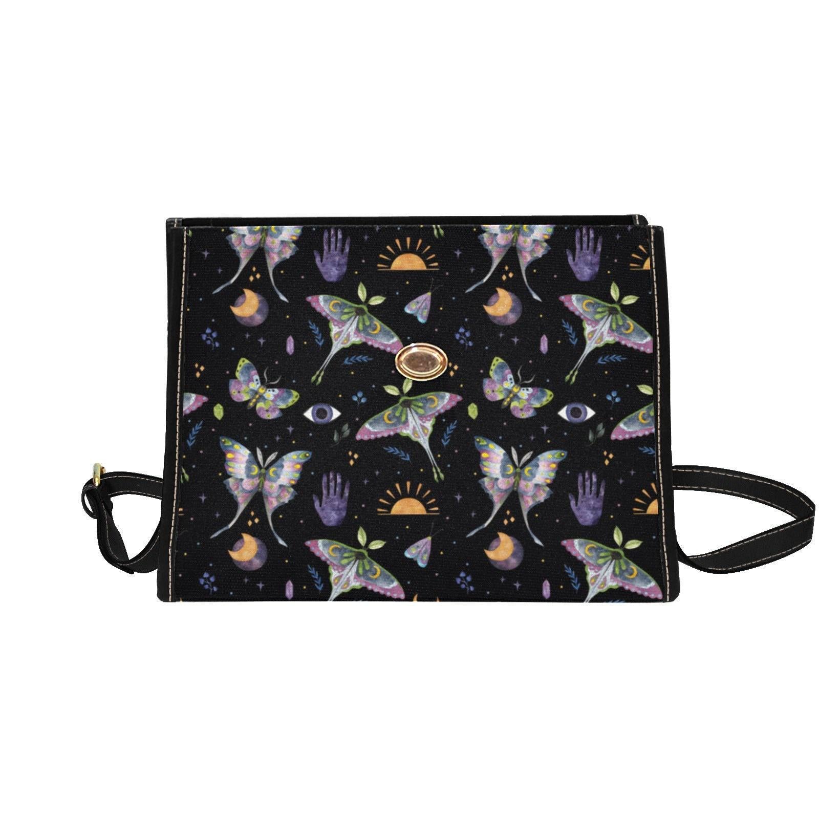 Celestial Moth Handbag, Witchy Top Handle Purse, Butterfly Moon Dark Academia Bag