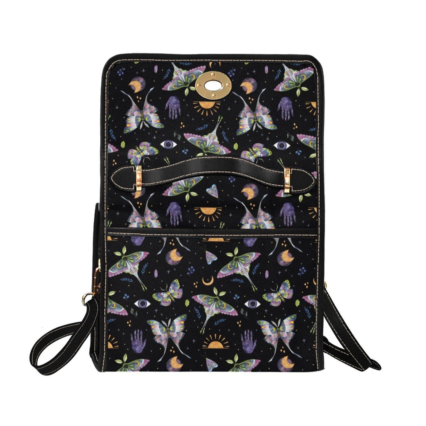 Celestial Moth Handbag, Witchy Top Handle Purse, Butterfly Moon Dark Academia Bag