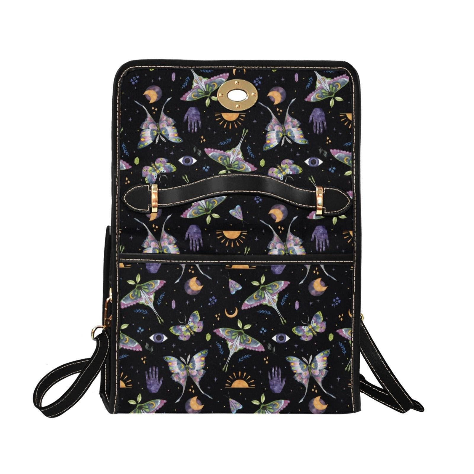 Celestial Moth Handbag, Witchy Top Handle Purse, Butterfly Moon Dark Academia Bag