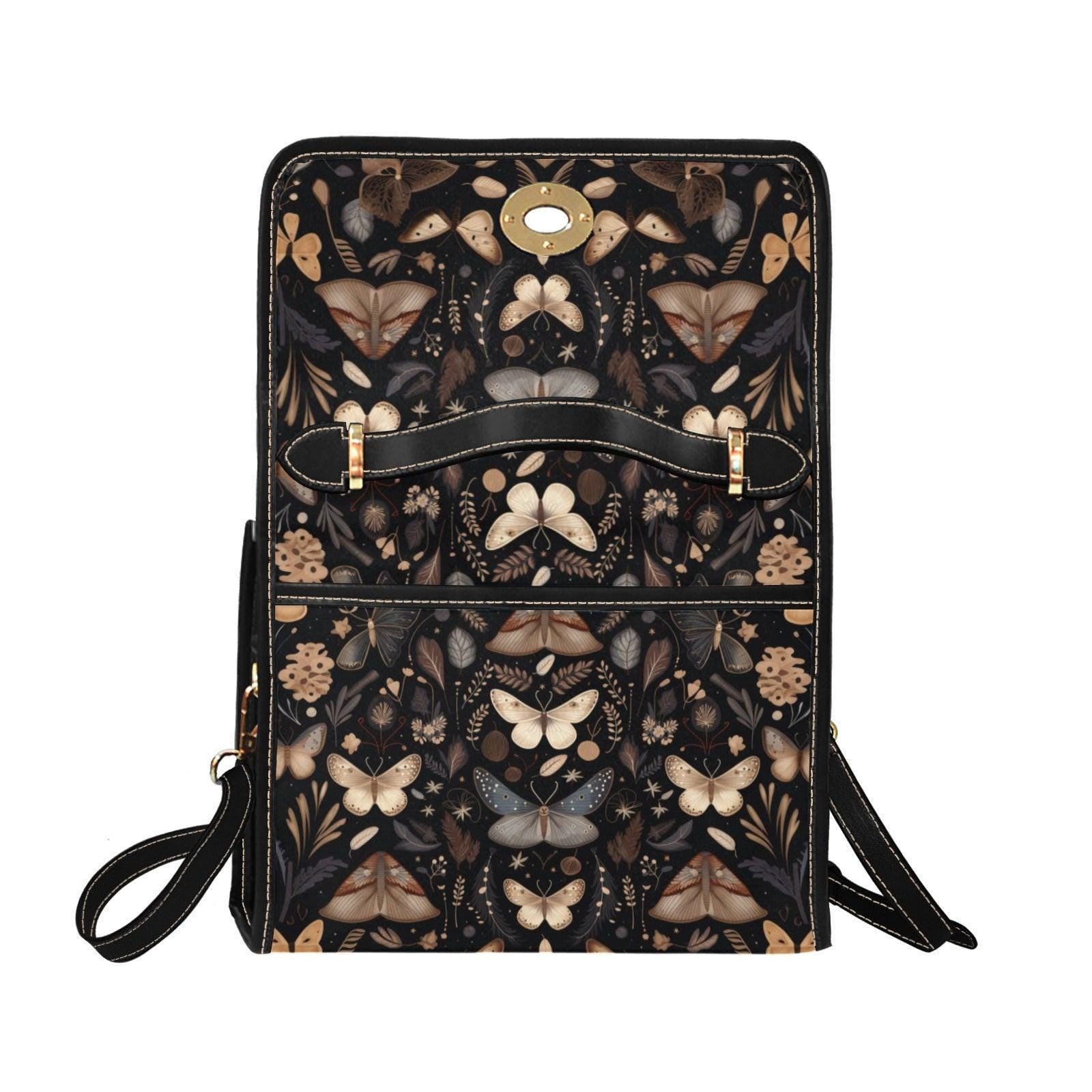Vintage Moth Print Satchel – Gothic Dark Academia Moth Handbag
