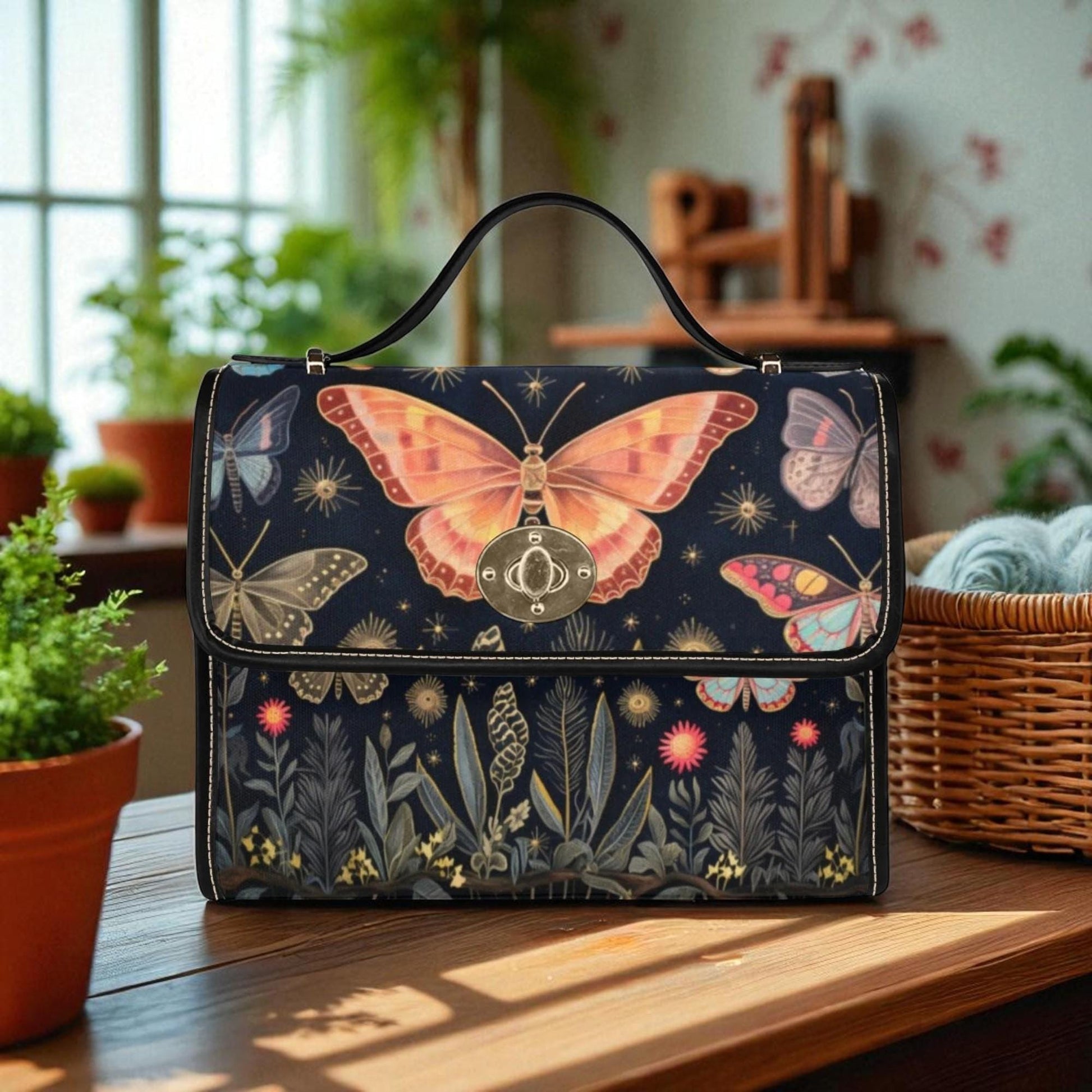 Enchanted Butterfly Garden, Fairycore Floral Print, Whimsical Crossbody Bag, Cottagecore Accessory, Fantasy Purse Gift, Magical Forest Style