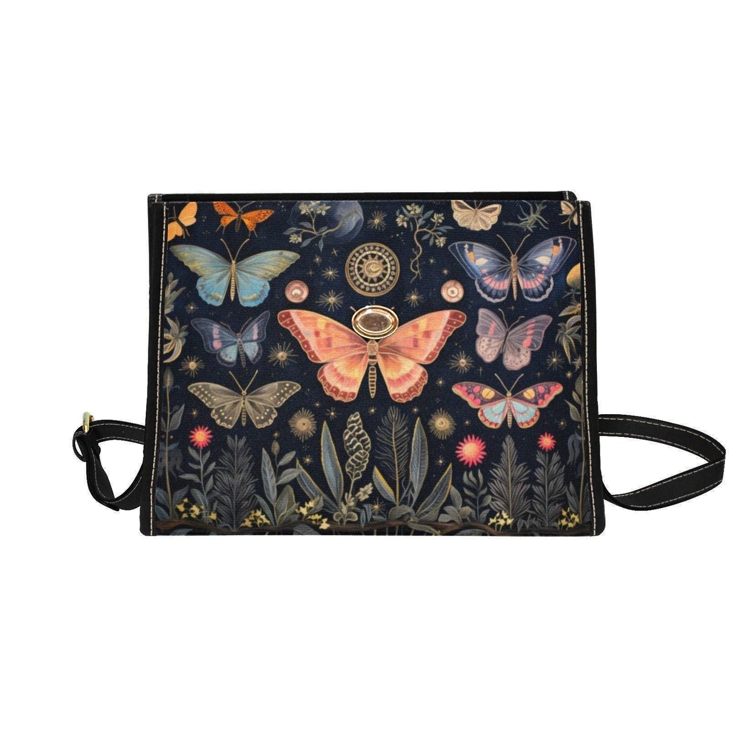 Butterfly Garden Handbag, Botanical Top Handle Purse, Cottagecore Statement Bag