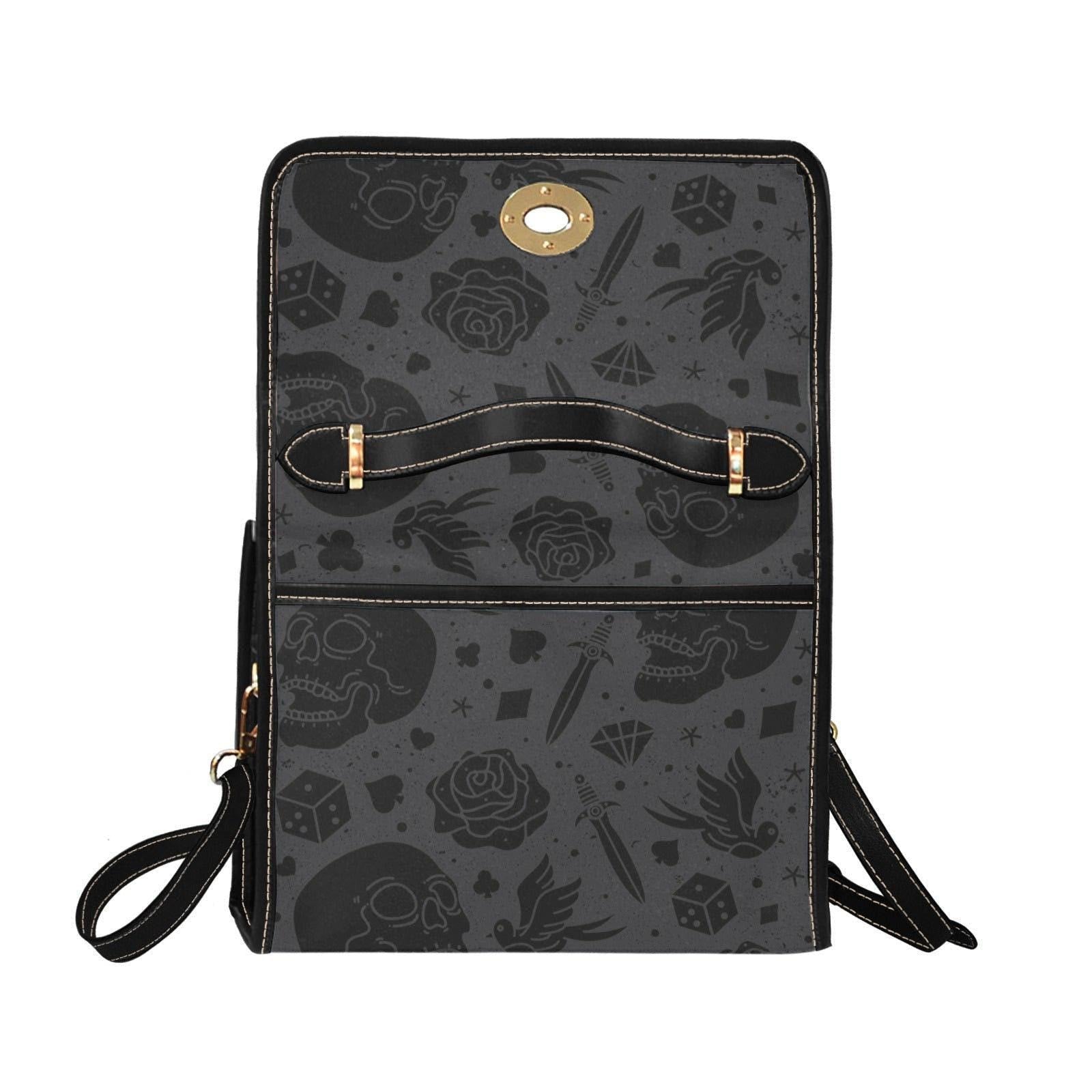 Dark Skull Dice Pattern, Gothic Witchy Bag, Black Crossbody Organizer, Spooky Girl Accessory, Alternative Shoulder Purse, Occult Symbol Bag