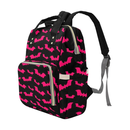 Pink Bat Diaper Bag Backpack, Spooky Halloween Mom Travel Bag, Bold Nursery Organizer