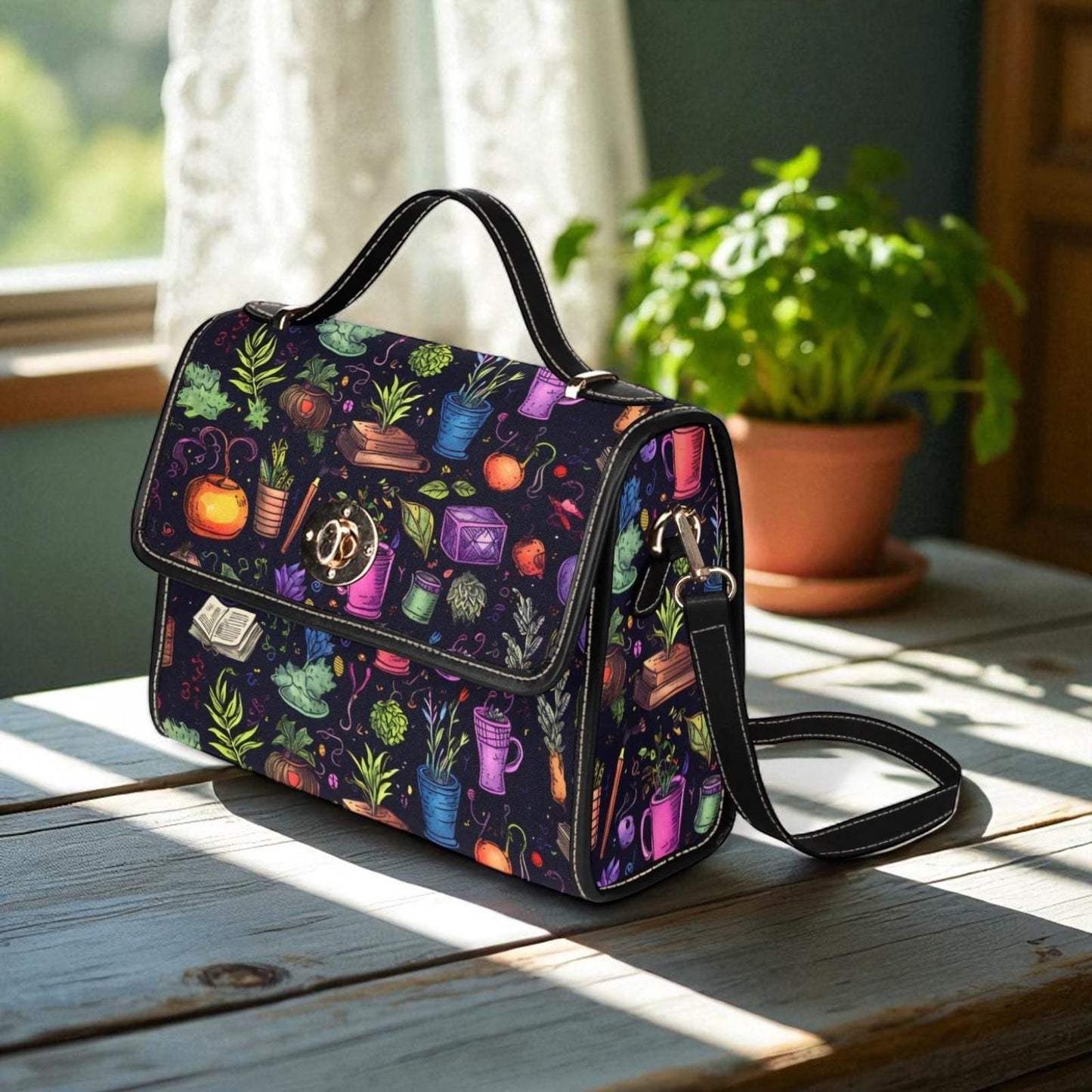 Witch garden crossbody, potion jar handbag, herbal spell purse, mystical cottagecore satchel, witchcore aesthetic bag, plants potions purse