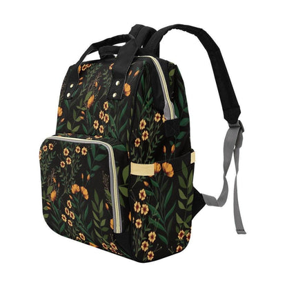 Dark Floral Diaper Backpack, Witchy Botanical Baby Travel Organizer, Cottagecore Mom Bag