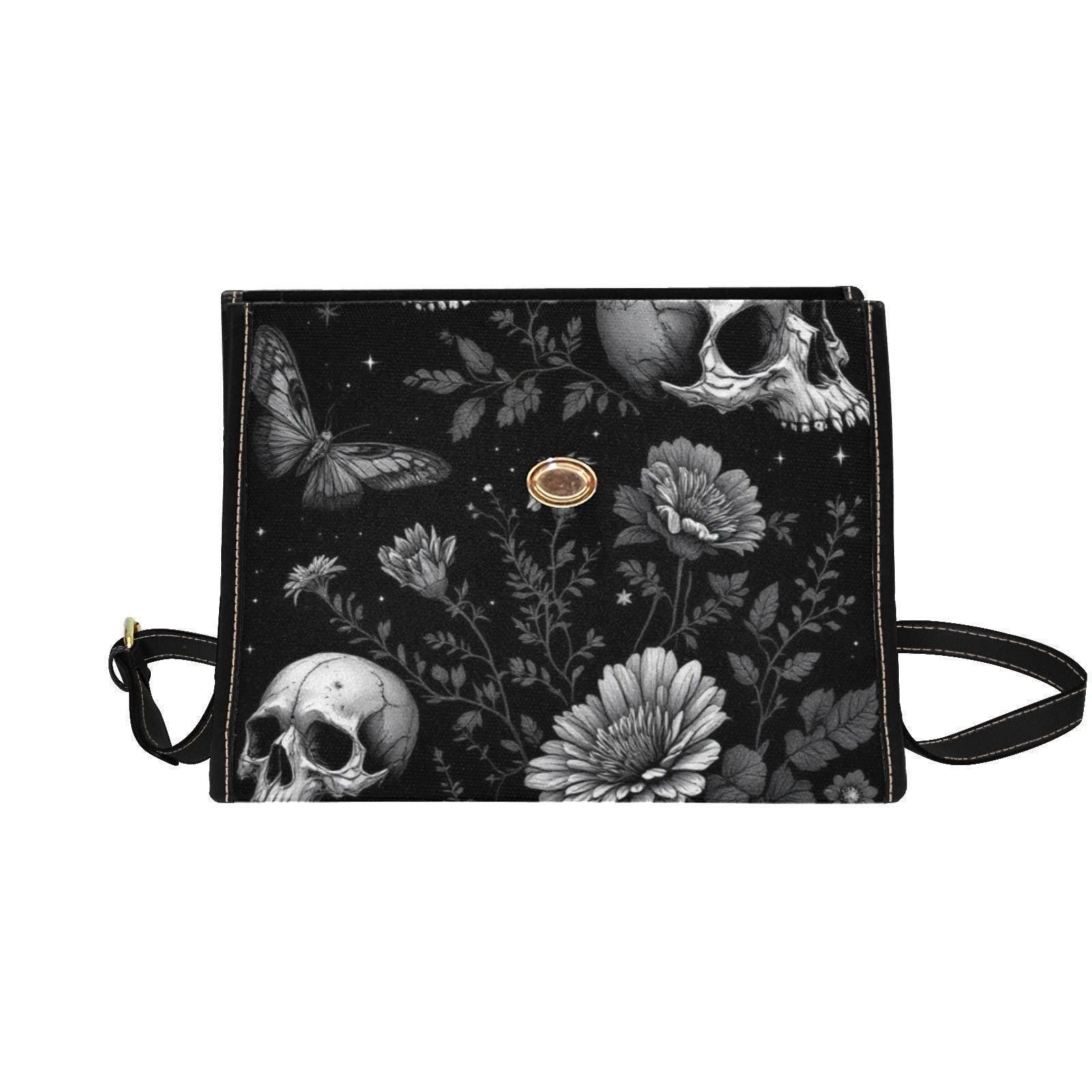 Mystical Moon Skull Bag, Gothic Floral Purse, Celestial Butterfly Handbag, Witchy Night Out Accessory