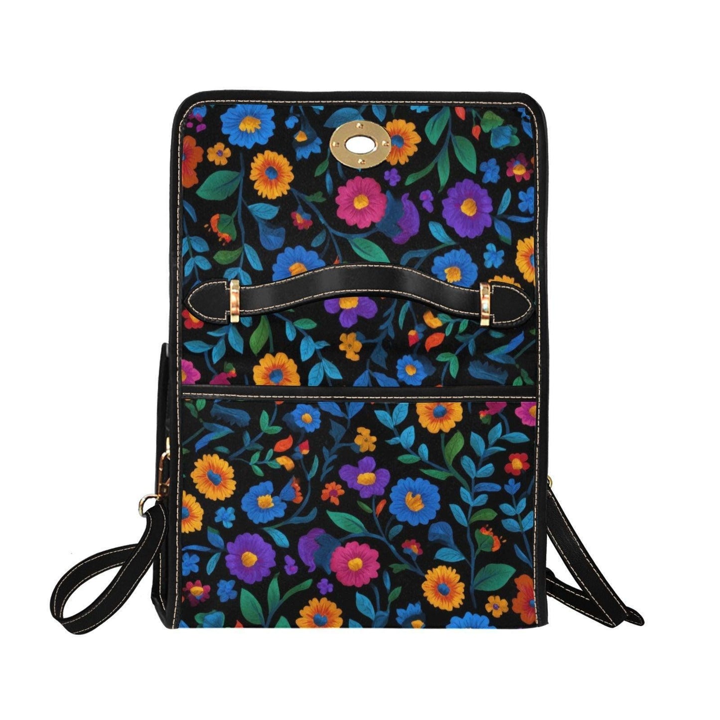 Colorful floral crossbody bag, boho garden canvas purse, vintage waterproof vegan leather strap