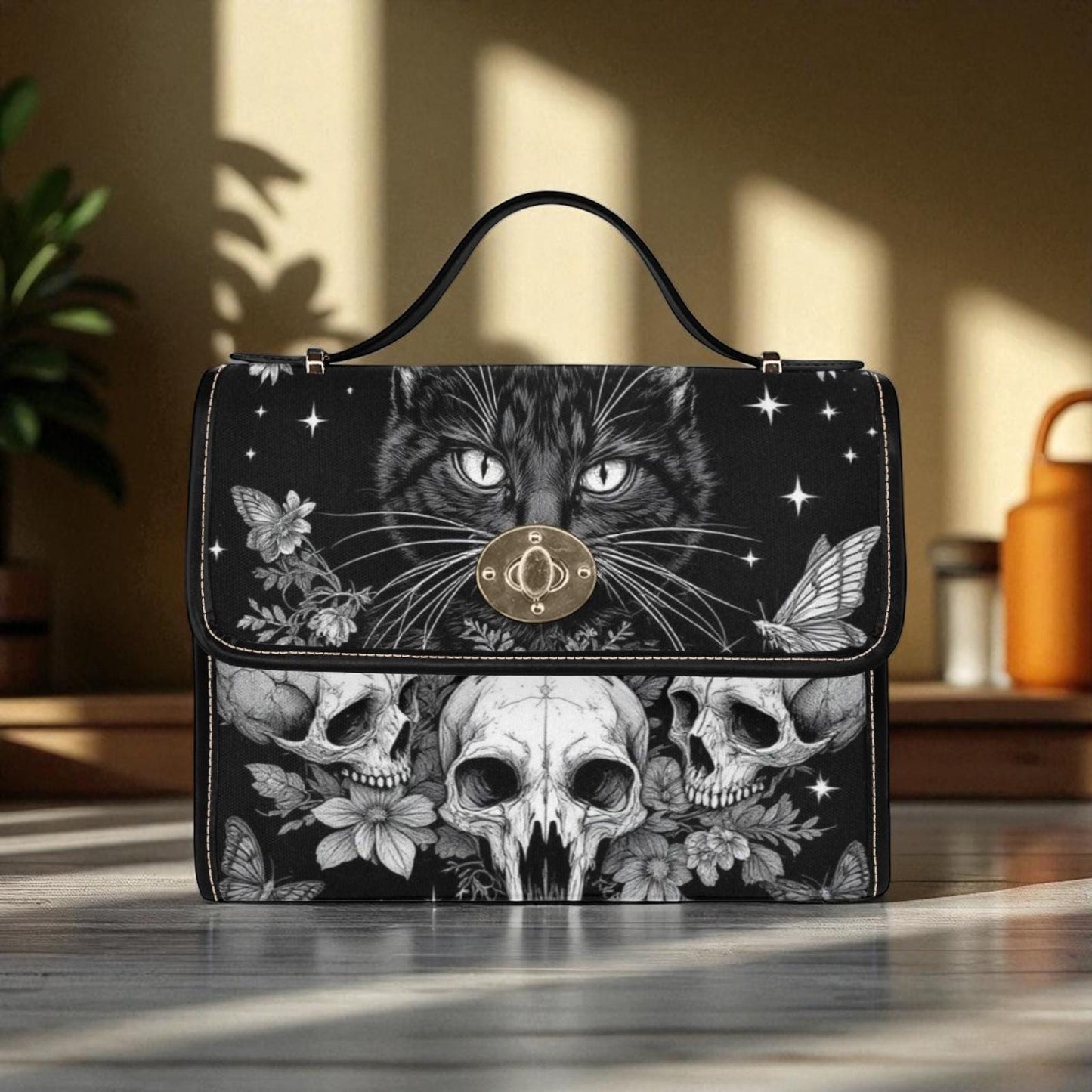 Occult Cat Skull Bag, Dark Witchy Crossbody Purse, Gothic Kitty Shoulder Tote,Cat Skull Accessories,Dark Feline Gift,Alternative Fashion Bag