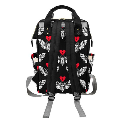 Skull Moth Diaper Bag Backpack, Gothic Baby Travel Organizer, Dark Nursery Alternative Stroller Bag