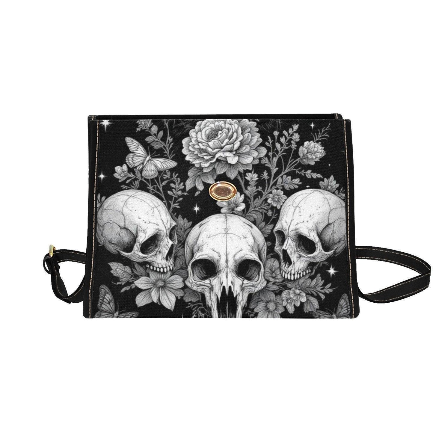 Occult Cat Skull Bag, Dark Witchy Crossbody Purse, Gothic Kitty Shoulder Tote