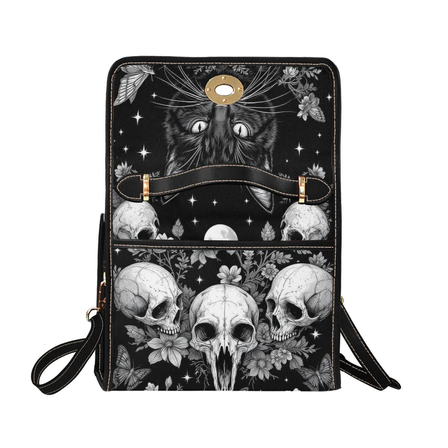 Occult Cat Skull Bag, Dark Witchy Crossbody Purse, Gothic Kitty Shoulder Tote