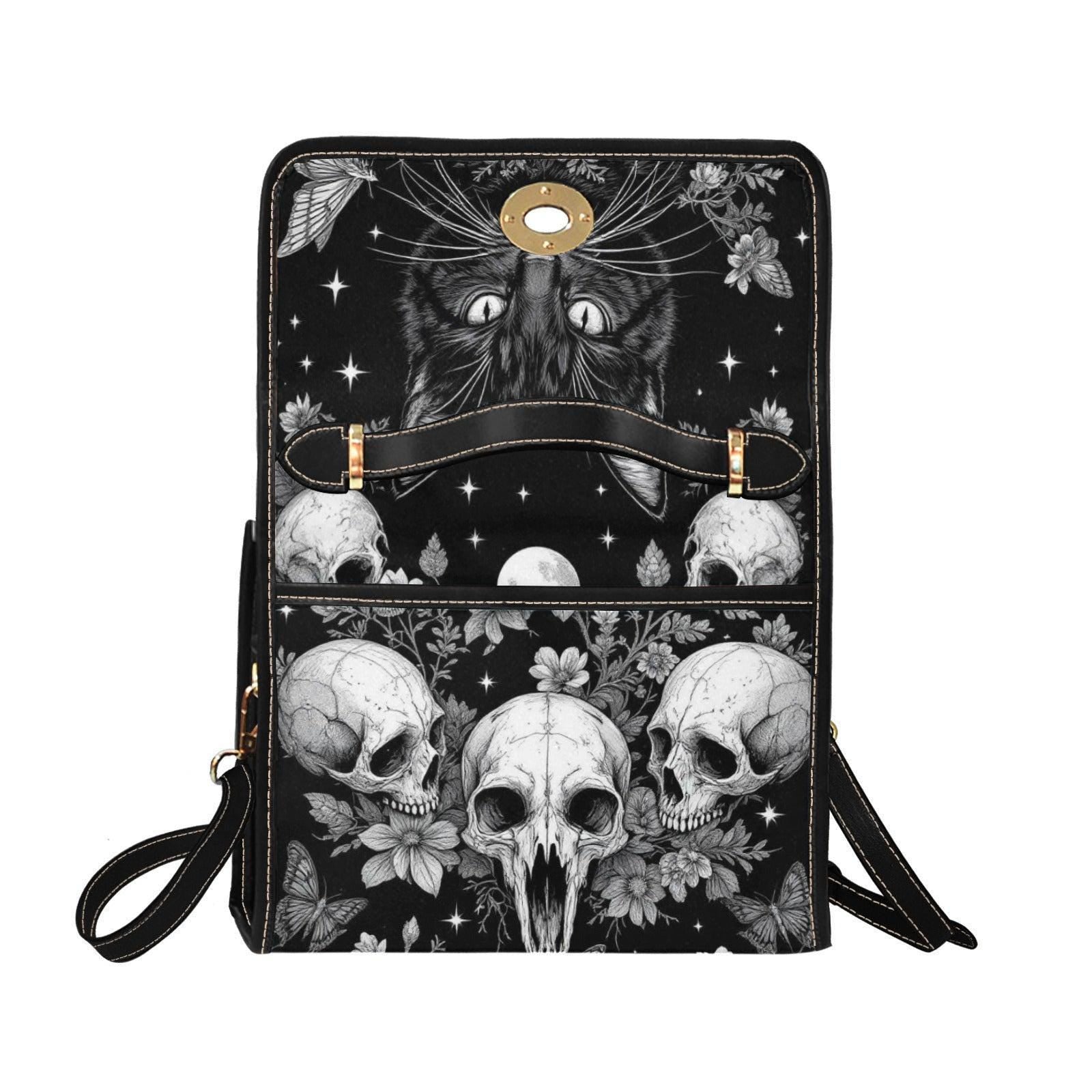 Occult Cat Skull Bag, Dark Witchy Crossbody Purse, Gothic Kitty Shoulder Tote