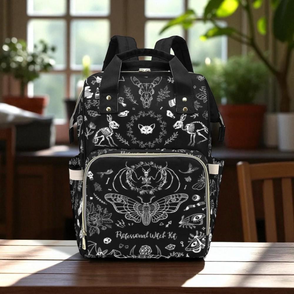 Occult Diaper Bag Backpack, Monochrome Witchy Mom Bag, Mystical Baby Travel Backpack, Moon Nursery Organizer, Black Stroller Pack