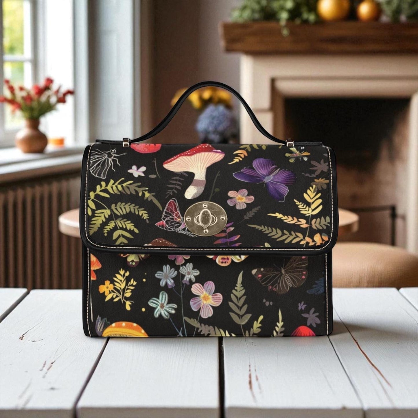Midnight Butterfly Satchel, Celestial Insect Print Crossbody Bag, Gothic Fairycore Tote