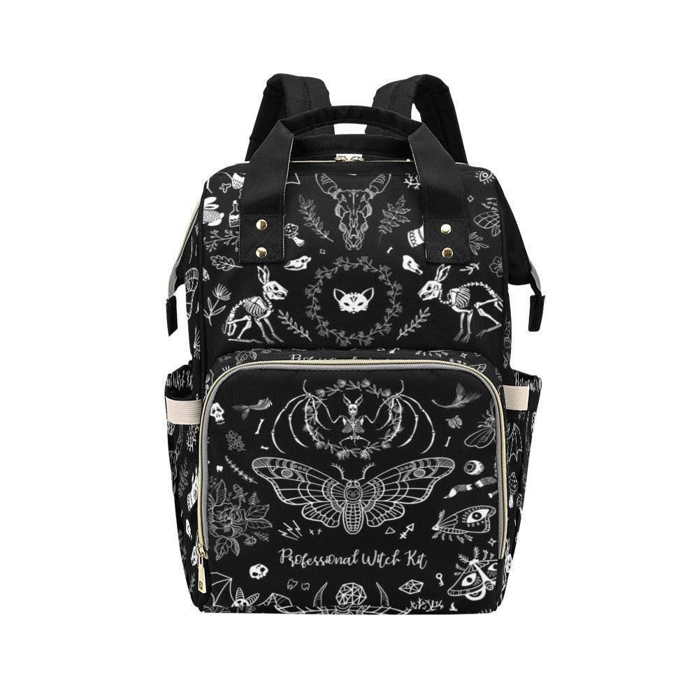 Occult Diaper Bag Backpack, Monochrome Witchy Mom Bag, Mystical Baby Travel Backpack
