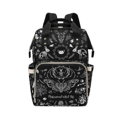 Occult Diaper Bag Backpack, Monochrome Witchy Mom Bag, Mystical Baby Travel Backpack