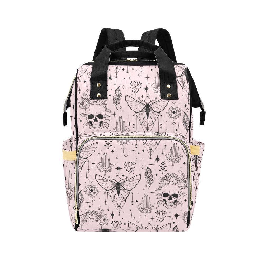 Pink Moth Print Diaper Backpack