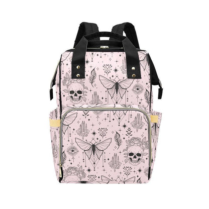 Goth Diaper Bag Backpack, Moth Skull Baby Travel Bag for Witchy Moms