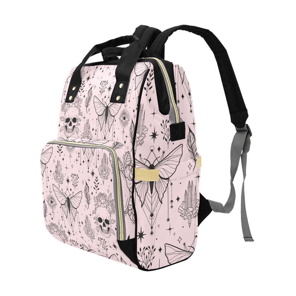 Pink Moth Print Diaper Backpack