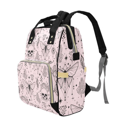 Goth Diaper Bag Backpack, Moth Skull Baby Travel Bag for Witchy Moms