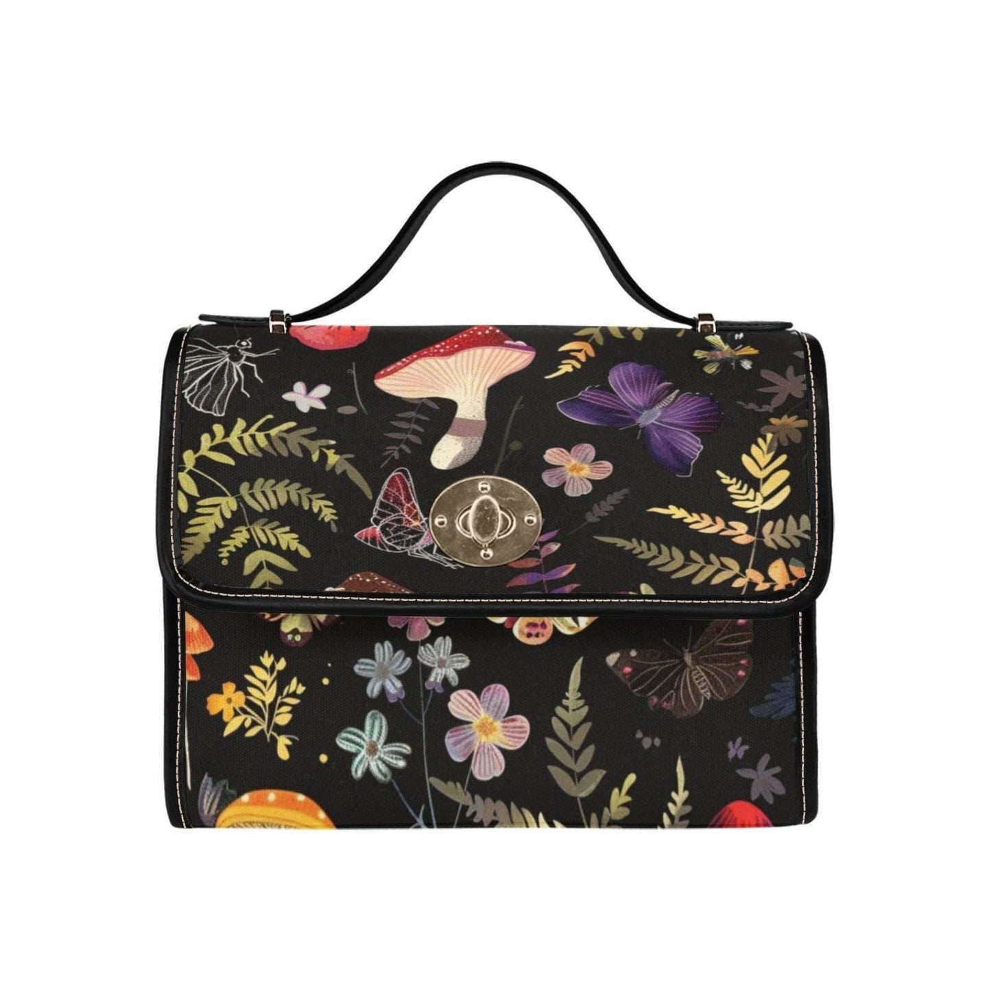 Midnight Butterfly Satchel, Celestial Insect Print Crossbody Bag, Gothic Fairycore Tote