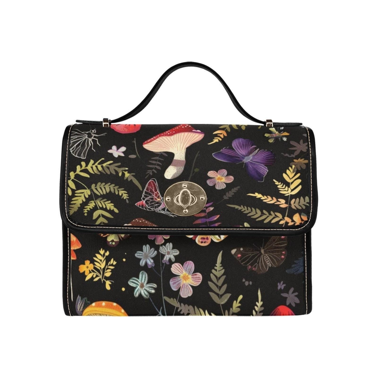 Midnight Butterfly Satchel, Celestial Insect Print Crossbody Bag, Gothic Fairycore Tote