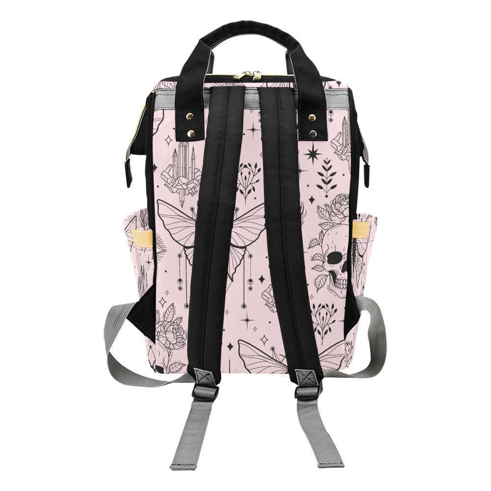 Pink Moth Print Diaper Backpack