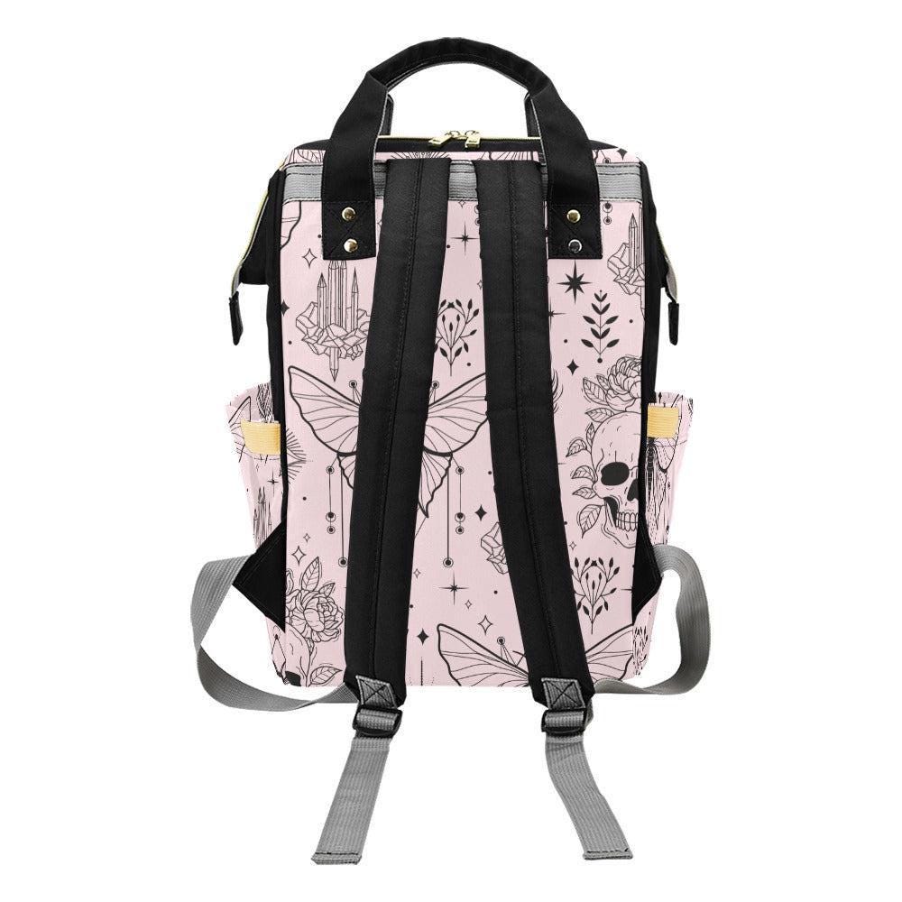 Goth Diaper Bag Backpack, Moth Skull Baby Travel Bag for Witchy Moms