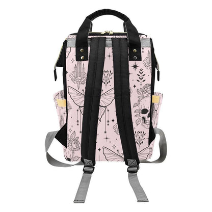 Goth Diaper Bag Backpack, Moth Skull Baby Travel Bag for Witchy Moms