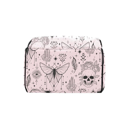 Goth Diaper Bag Backpack, Moth Skull Baby Travel Bag for Witchy Moms