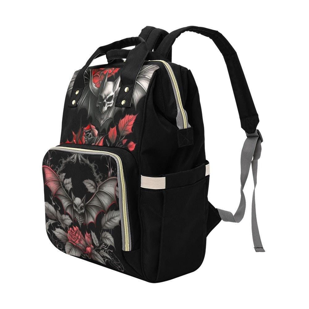 Bat Diaper Bag Backpack, Dark Rose Mom Bag, Nursery Travel Organizer