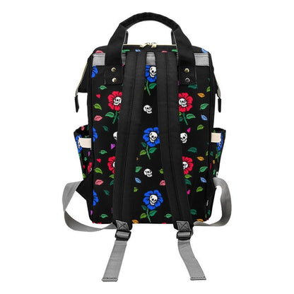 Skull Flower Diaper Backpack, Gothic Floral Baby Travel Bag, Tattoo Mom Organizer