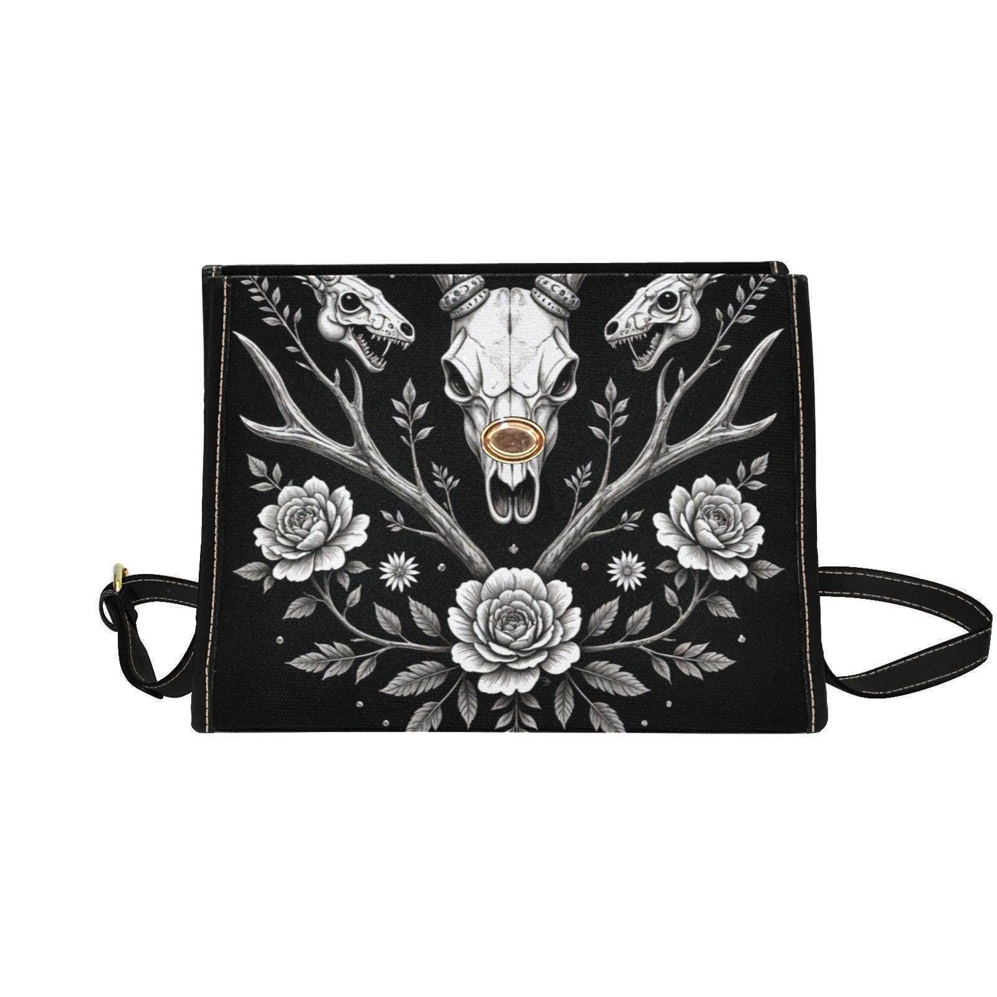 Gothic Deer Skull Satchel, Dark Floral Antler Handbag, Witchcore Evening Bag