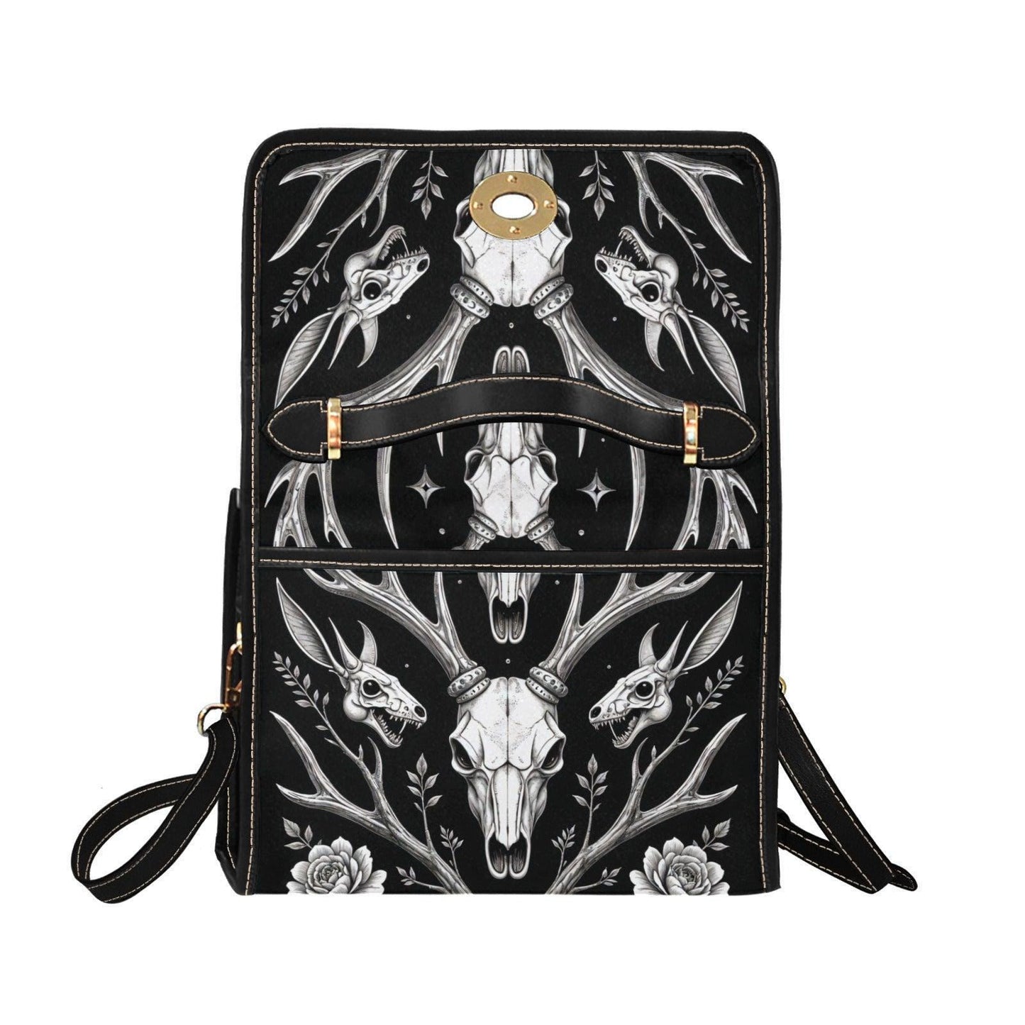Gothic Deer Skull Satchel, Dark Floral Antler Handbag, Witchcore Evening Bag