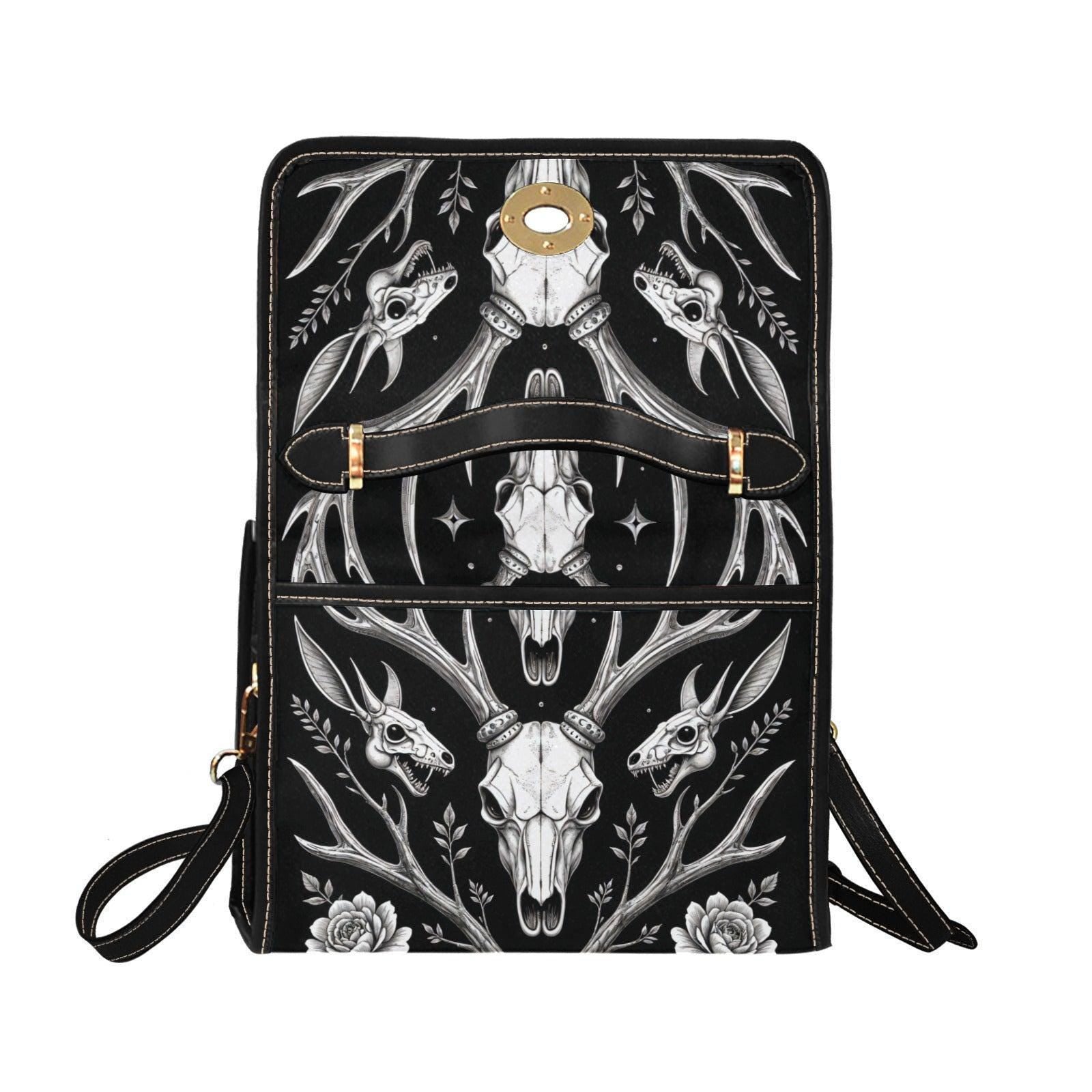 Gothic Deer Skull Satchel, Dark Floral Antler Handbag, Witchcore Evening Bag