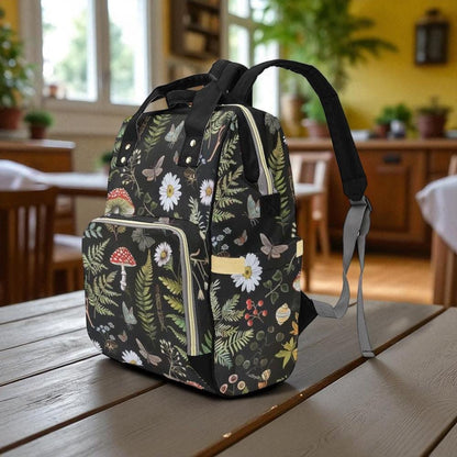 Woodland Diaper Bag Backpack, Mushroom Forest Baby Travel Pack, Botanical Nursery Organizer