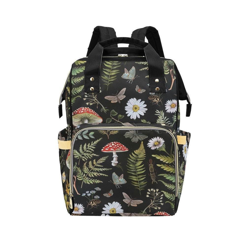 Woodland Diaper Bag Backpack, Mushroom Forest Baby Travel Pack, Botanical Nursery Organizer