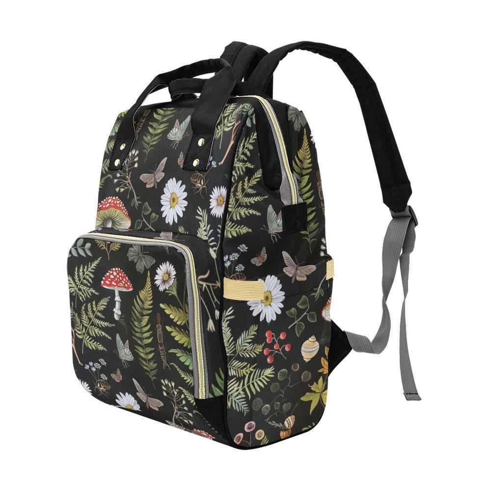 Woodland Diaper Bag Backpack, Mushroom Forest Baby Travel Pack, Botanical Nursery Organizer