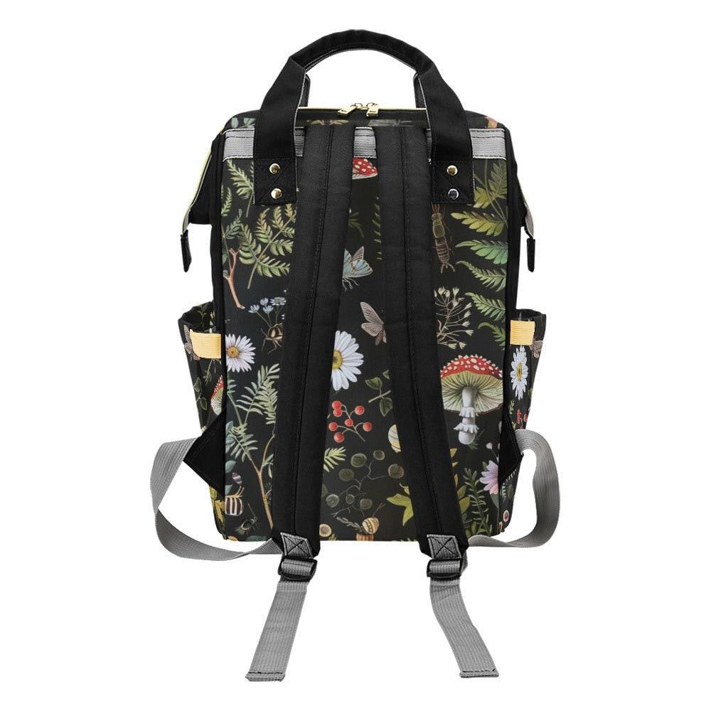 Woodland Diaper Bag Backpack, Mushroom Forest Baby Travel Pack, Botanical Nursery Organizer