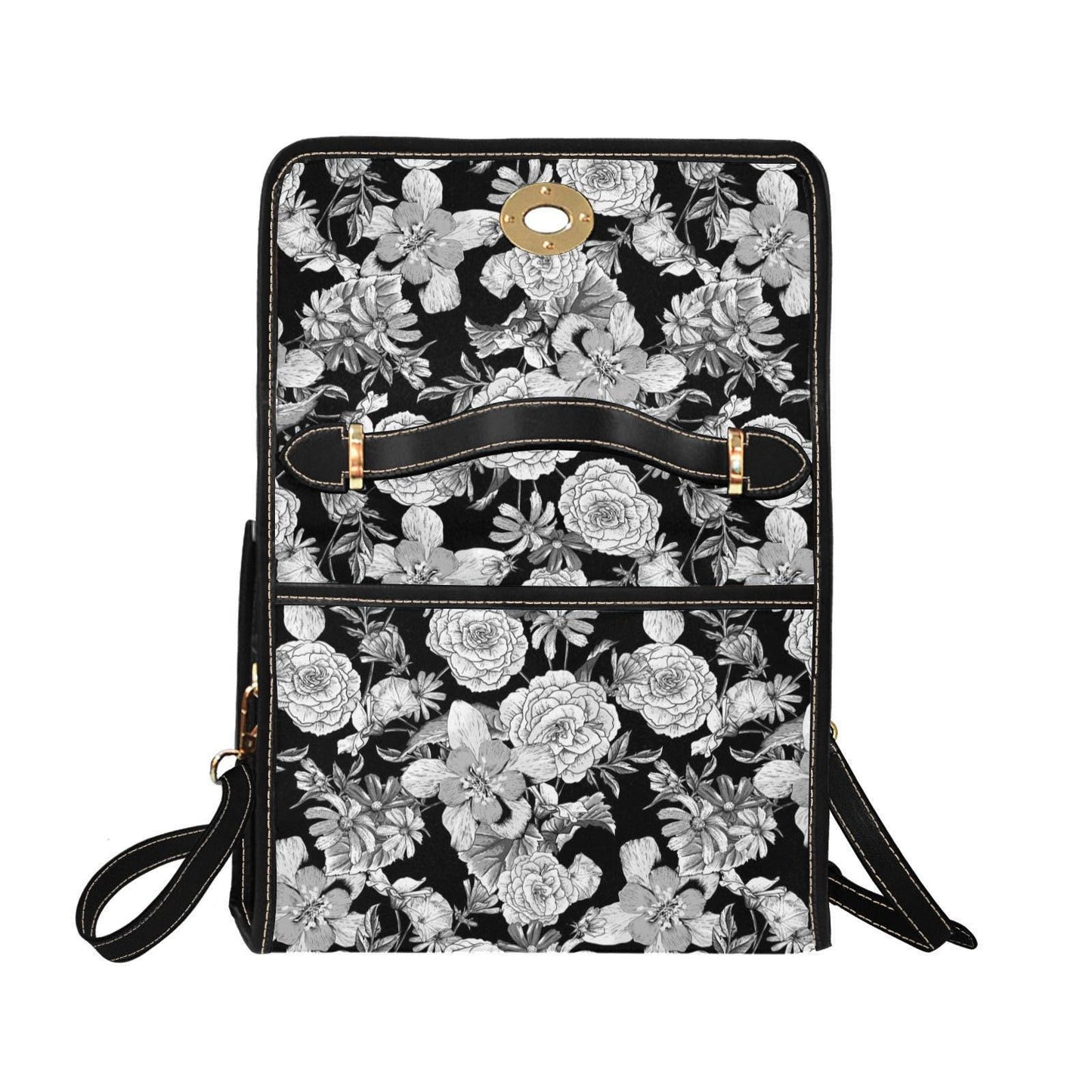 Gothic Rose Print Crossbody Purse, Dark Floral Handbag, Witchcore Fashion Satchel, Vintage Goth Accessory