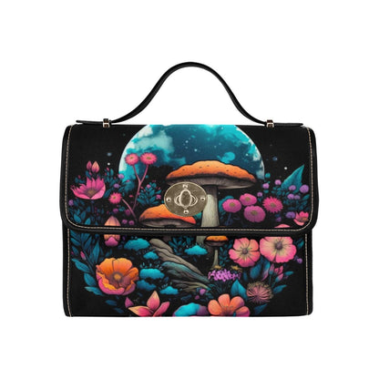 Glow Mushroom Bag, Fairycore Crossbody Purse, Celestial Forest Print, Witchy Garden Tote