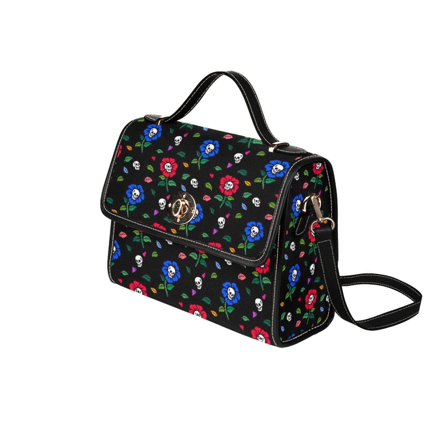 Skull Floral Satchel Bag, Spooky Pastel Goth Crossbody Purse