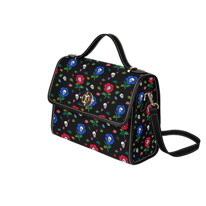Skull Floral Satchel Bag, Spooky Pastel Goth Crossbody Purse