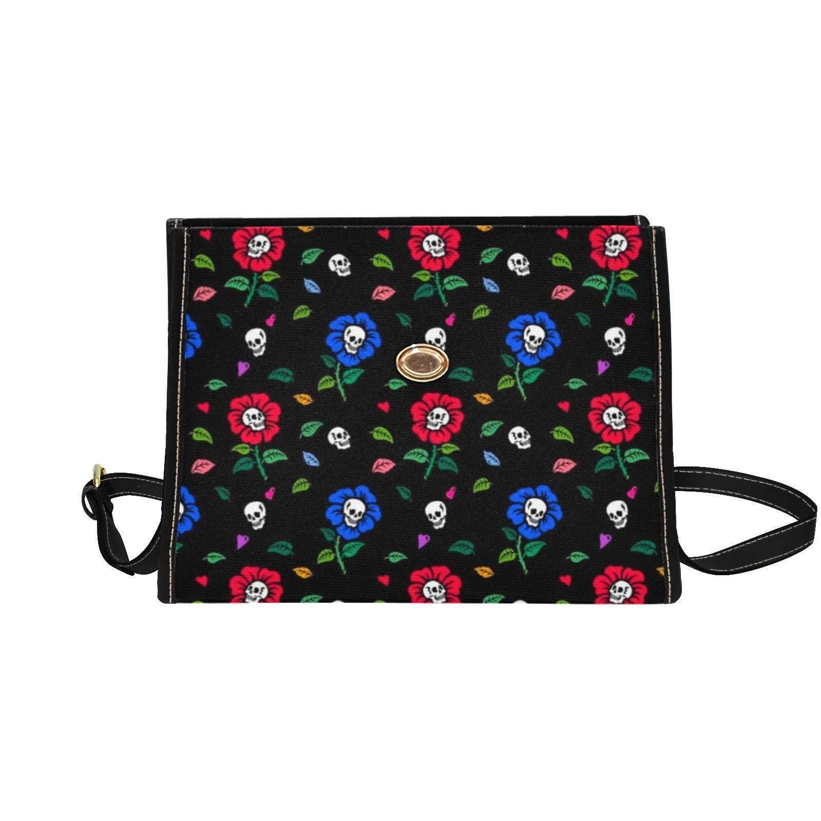Skull Floral Satchel Bag, Spooky Pastel Goth Crossbody Purse