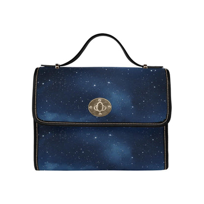 Starry Sky Satchel, Celestial Galaxy Print Purse, Dark Blue Space Handbag with Stars